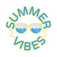 Summer Vibes Sun Sunglasses Waves Illustration Flat Design Vector