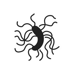 Bacteria peritrichous black glyph icon. Flagellum microscopic germ cause diseases concept. Pictogram for web, mobile app, promo. UI UX design element.