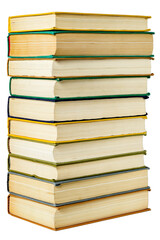 Stack of hardback books isolated on white background.