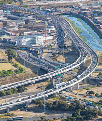 Cape Town, Western Cape / South Africa - 02/26/2020: Aerial photo traffic on Koeberg Interchange