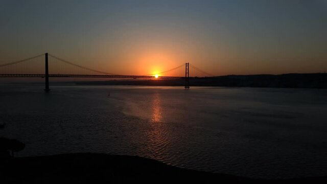 View over the Tagus river, the 25 april bridge and Lisbon, Portugal