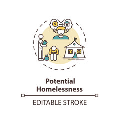 Potential homelessness concept icon. Unemployment problem. Crisis in economy. Jobless person. Social issue idea thin line illustration. Vector isolated outline RGB color drawing. Editable stroke