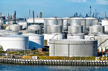 Storage tanks in the oil and chemical port of Rotterdam in the Netherlands