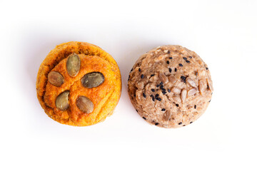 Nutrition concept -Healthy small quiche over white background. Healthy food, Diet, Detox, Clean Eating or Vegetarian concept.