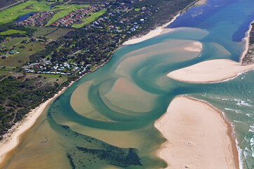 Plettenberg Bay, Western Cape / South Africa - 11/13/2017: Aerial photo of Keurbooms River Mouth