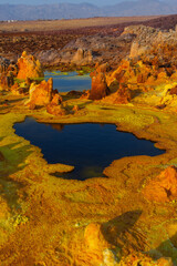Fototapeta na wymiar Colorful ponds of Dallol desert, Ethiopia