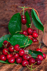 Red ripe sweet cherries. Tasty and healthy food. Sweet berry