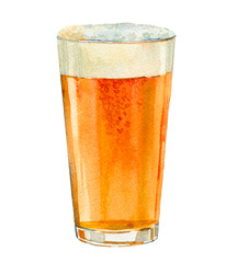 American pint craft beer. Watercolor illustration with gold beer mug. Concept art. Watercolour bar, pub or restaurant menu design.