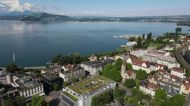 City of canton Zug with lake in Switzerland