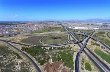 Cape Town, Western Cape / South Africa - 11/16/2017: Aerial photo of N2/R300 Interchange