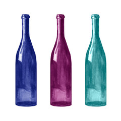 Three glass bottles for wine