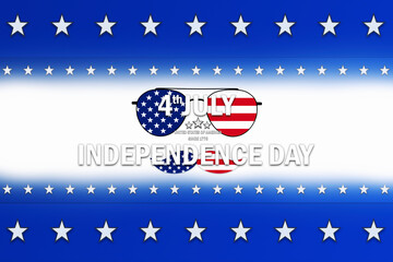 Independence Day, 4th of July background with sunglasses, blue color stripes and white stars