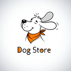 Logo of happy dog in bandana. Cute cartoon mascot. Logotype for pet shop or veterinary