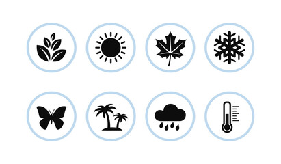 Seasons icons. Set of round buttons
