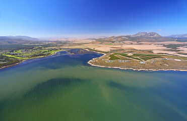 Cape Town, Western Cape / South Africa - 03/19/2018: Aerial photo of Bot River and Benguela Cove Estate