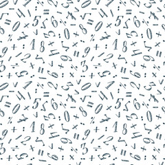 Fototapeta na wymiar Vector seamless pattern of numbers. Mathematical background. Hand Drawn Doodles illustration 