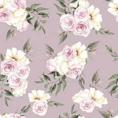 Gardinen Seamless pattern with watercolor hand draw delicate flowers and leaves, isolated on white background © марина васильева