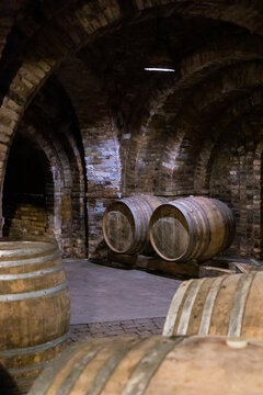 wine barrels in the cellar, Szekszard, Hungary