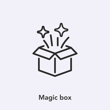 magic box icon vector. Linear style sign for mobile concept and web design. magic box symbol illustration. Pixel vector graphics - Vector.