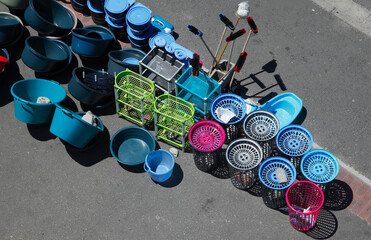 Cape Town, Western Cape / South Africa - 12/01/2012: Aerial photo of informal traders wares