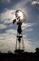 Cape Town, Western Cape / South Africa - 04/25/2009: Wind pump at sunset