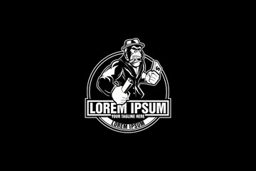 Angry Gorilla with fedora hat and suit cartoon character vector logo