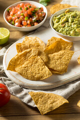 Homemade Tortillas Chips with Salsa and Guacamole