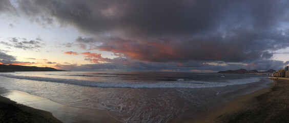Panorama from dark clouds above Las Canteras beach