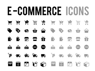 Naklejka na ściany i meble E-commerce online shopping and delivery vector icon set