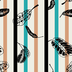 Floating Leaves with Stripes Seamless Vector Pattern
