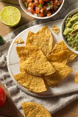 Homemade Tortillas Chips with Salsa and Guacamole