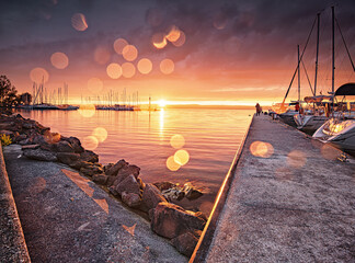 Colorful sunset over lake Balaton