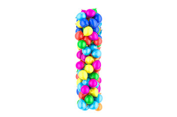 Letter I from colored balloons, 3D rendering