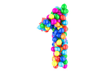 Number 1 from colored balloons, 3D rendering