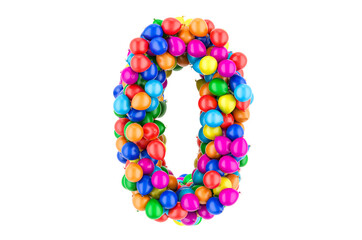 Number 0 from colored balloons, 3D rendering