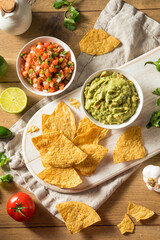 Homemade Tortillas Chips with Salsa and Guacamole