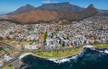 Cape Town, Western Cape / South Africa - 02/08/2012: Aerial photo of Sea Point with Table Mountain in the background