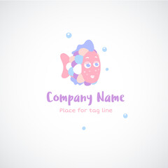Cartoon fish logo. Female mascot, cute character or logotype for baby products, children boutique. Vector illustration