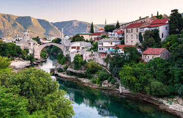 Fototapeta na wymiar View on the medieval bridge of Mostar