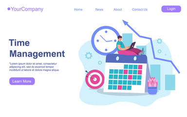 Timing and project scheduling. Managers working near calendar and clock flat vector illustration. Time management, deadline concept for banner, website design or landing web page EPS