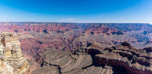 A panorama view of the Grand Canyon, Arizona from Pipe Creek vista in springtime