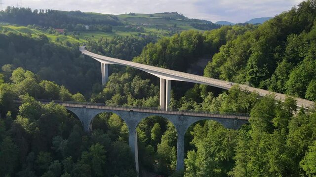 Two bridges over the Lorze River in Canton Zug Switzerland