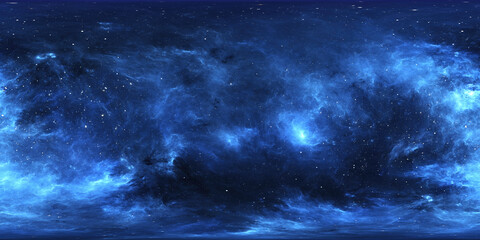 Fototapeta na wymiar 360 degree interstellar cloud of dust and gas. Space background with nebula and stars. Glowing nebula. Panorama, environment 360° HDRI map. Equirectangular projection, spherical panorama