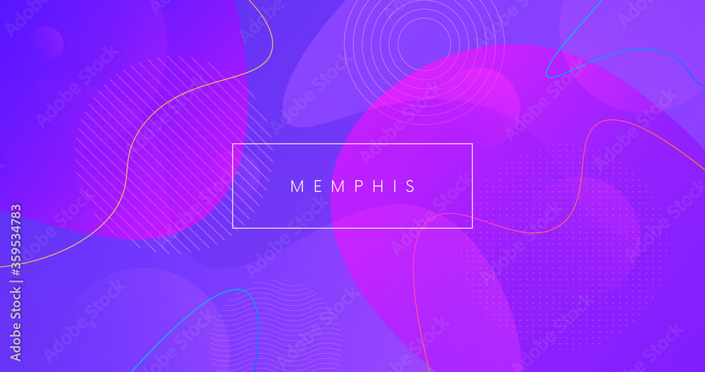 Poster minimal geometric background vector design. trendy purple backdrop with memhis shape elements.