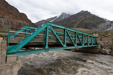 Iron bridge across the river scenery, zanskar valley,  India .