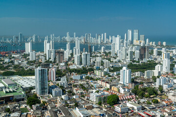Fototapeta na wymiar Cartagena das Indias, Bolivar, Colombia on February 17, 2018. View of the city from the Convent of Santa Cruz de la Popa.