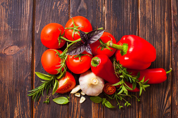 Tomatoes, peppers and garlic along with fresh spices