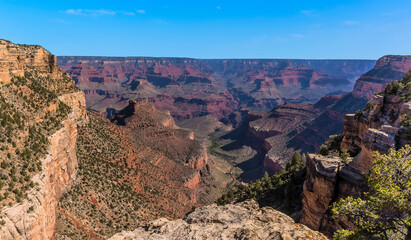 A close up view from the Trailhead on the South Rim of the Grand Canyon, Arizona