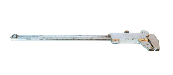 Very old used rusty iron calipers on white background