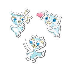 Sticker cute birds. Vector graphics. Isolated on a white background.